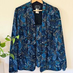 Alex Evenings Blue Abstract Glitter 2-Piece Tank & Jacket Set - Women's 1X